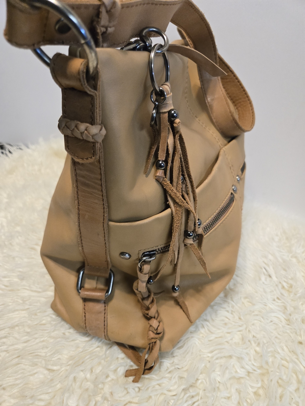 The Sak Leather Tassel Shoulder Bag in Tan - Picture 5 of 10
